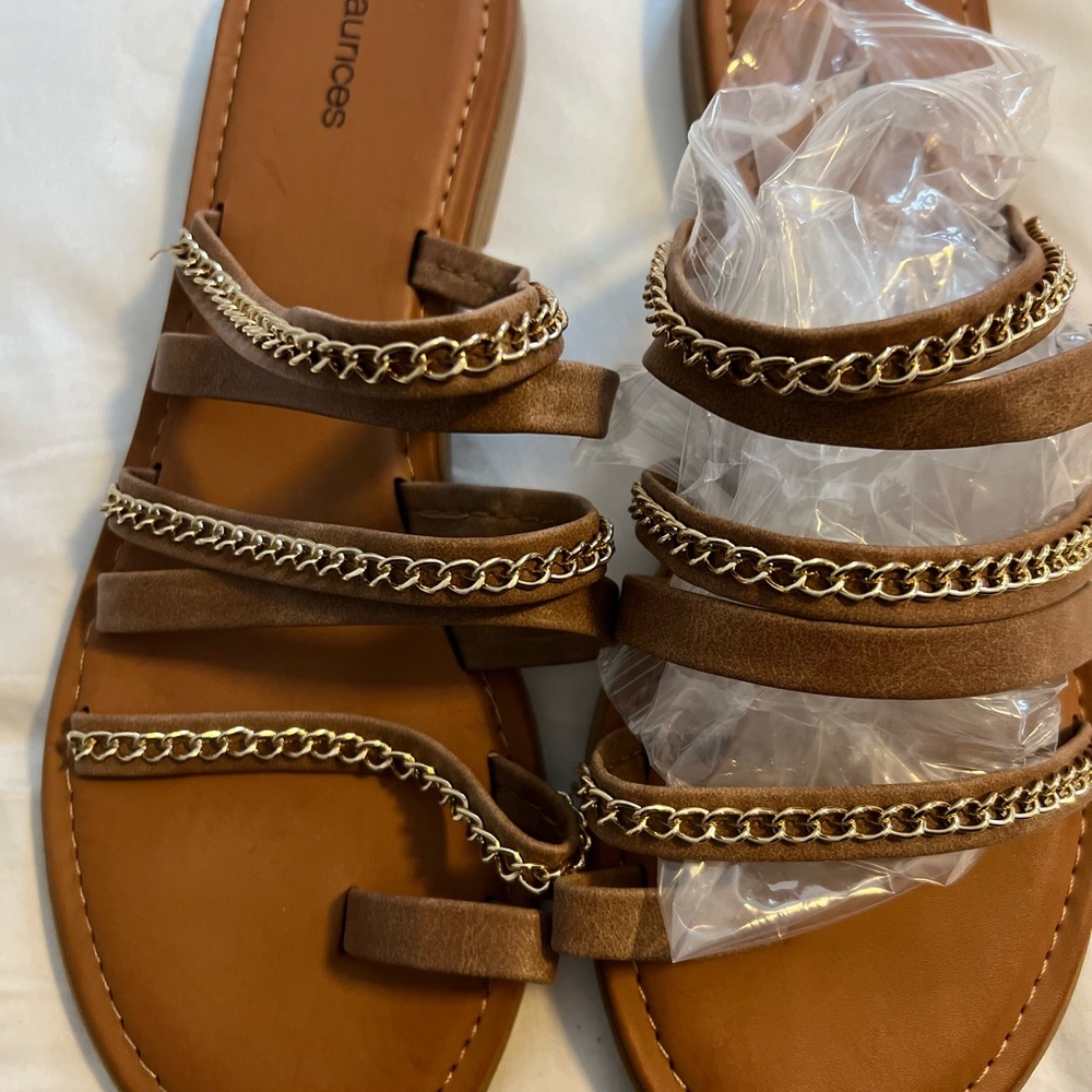 NWOT Maurices Brown & Gold Chain Strap Sandals New never worn size 11